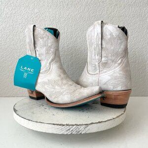 Lane LEXINGTON Women Cowboy Bootie 9.5 White Leather Western Cowgirl Short Boots